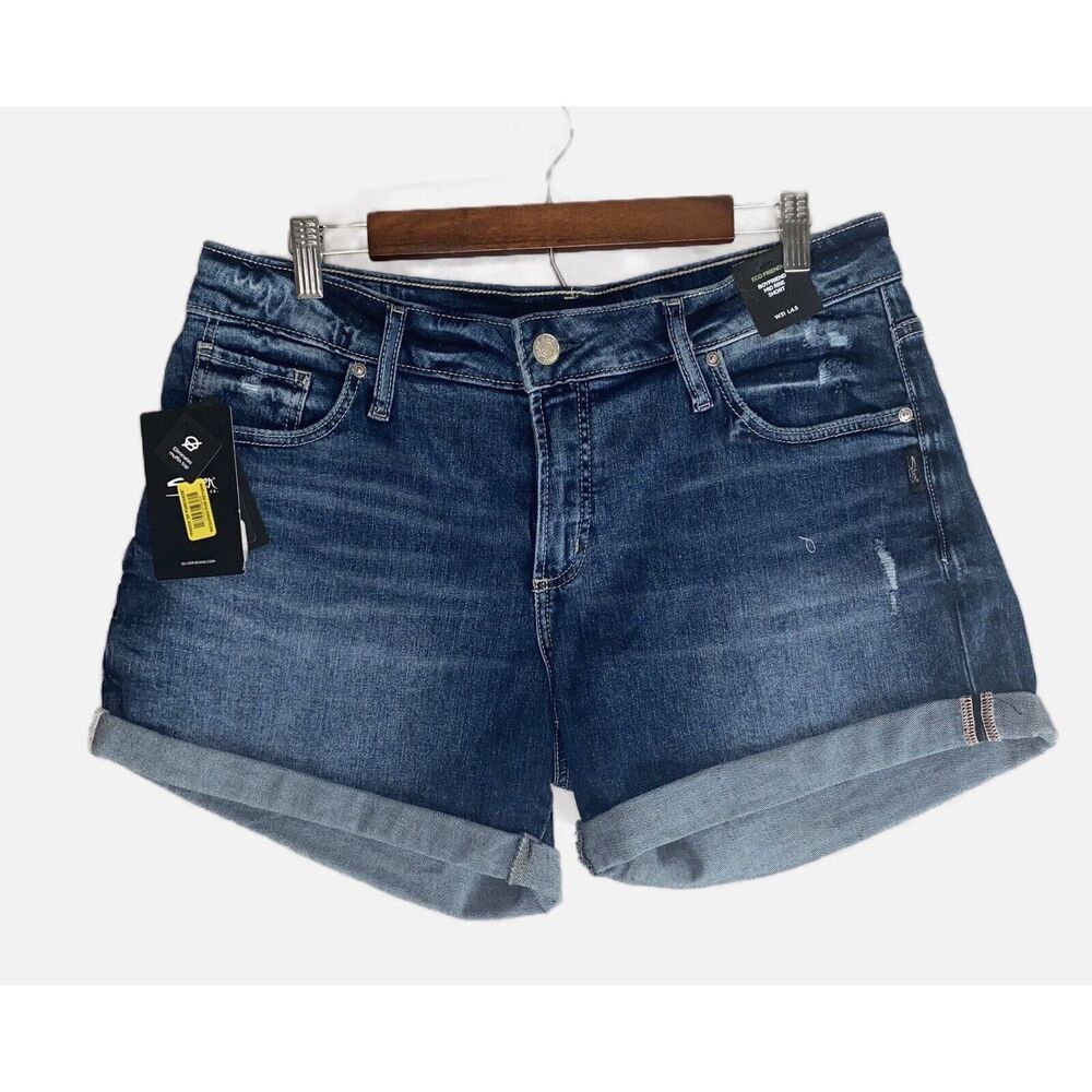 Silver Jeans Boyfriend Jean Shorts Mid Rise Cuffed 4.5” Inseam Stretch Size 31